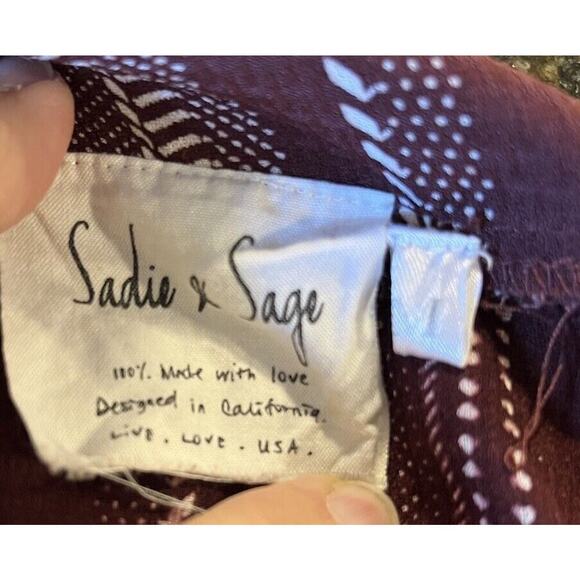 Sadie & Sage Kimono Cardi Womens M Taupe Burgundy White Flowy Open Half Sleeves - Picture 7 of 7